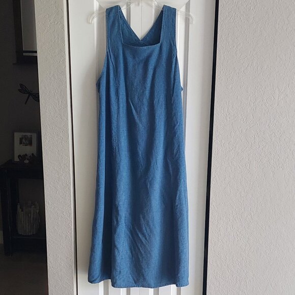 Talbots Linen Blend Blue Maxi Dress Women's Size 12 - Picture 1 of 8